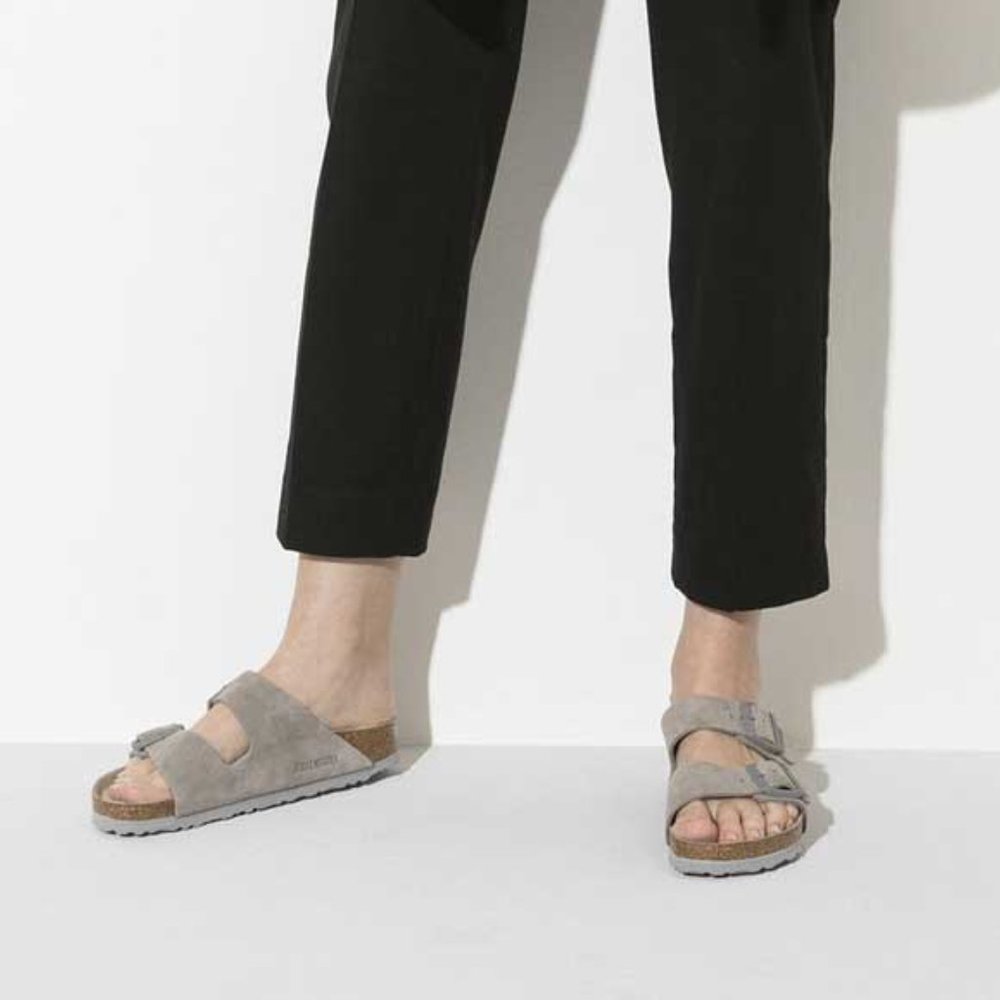Birkenstock Gray Suede Arizona Two-Strap Sandals